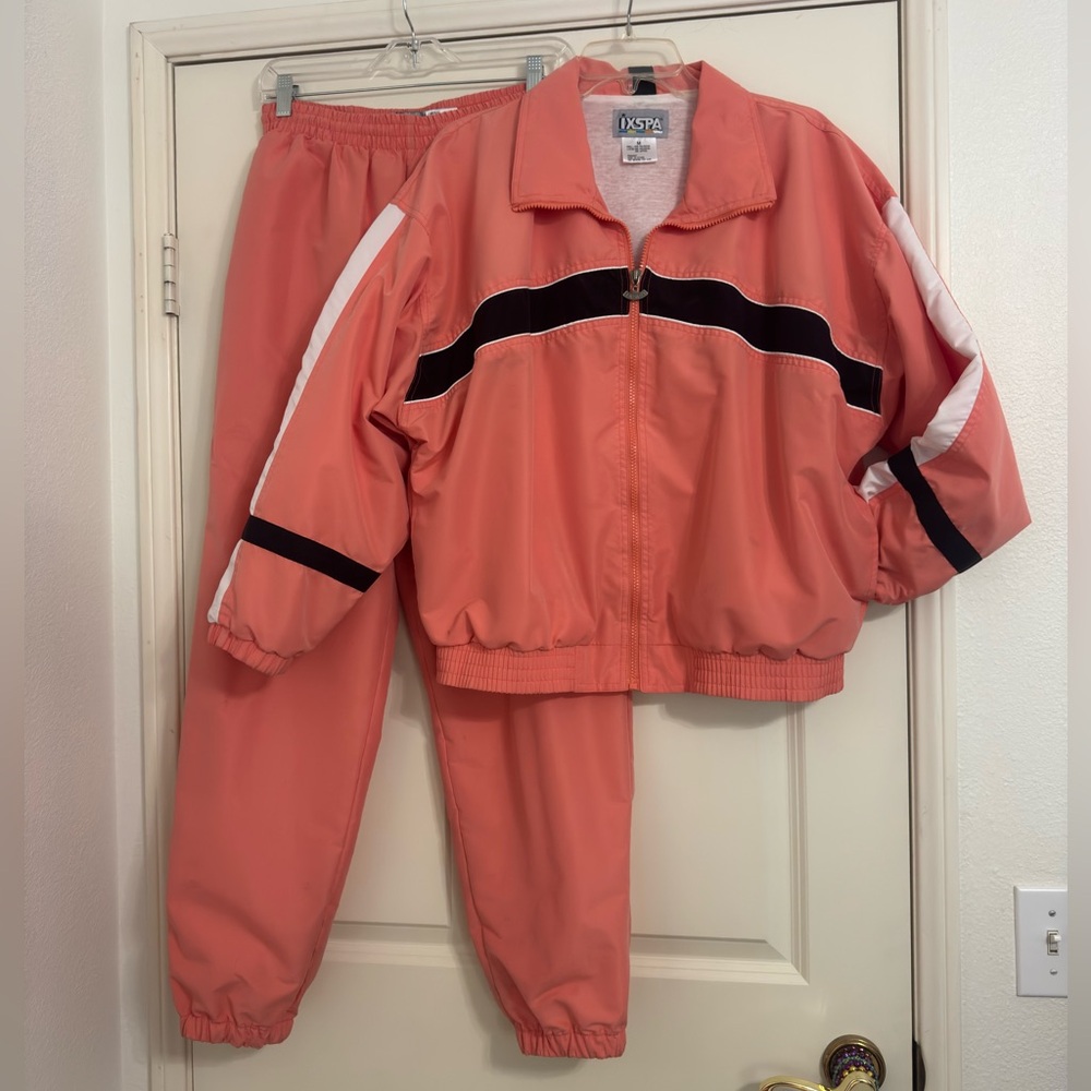 Vintage Ixspa Coral Track Suit with Black and White Accents size M